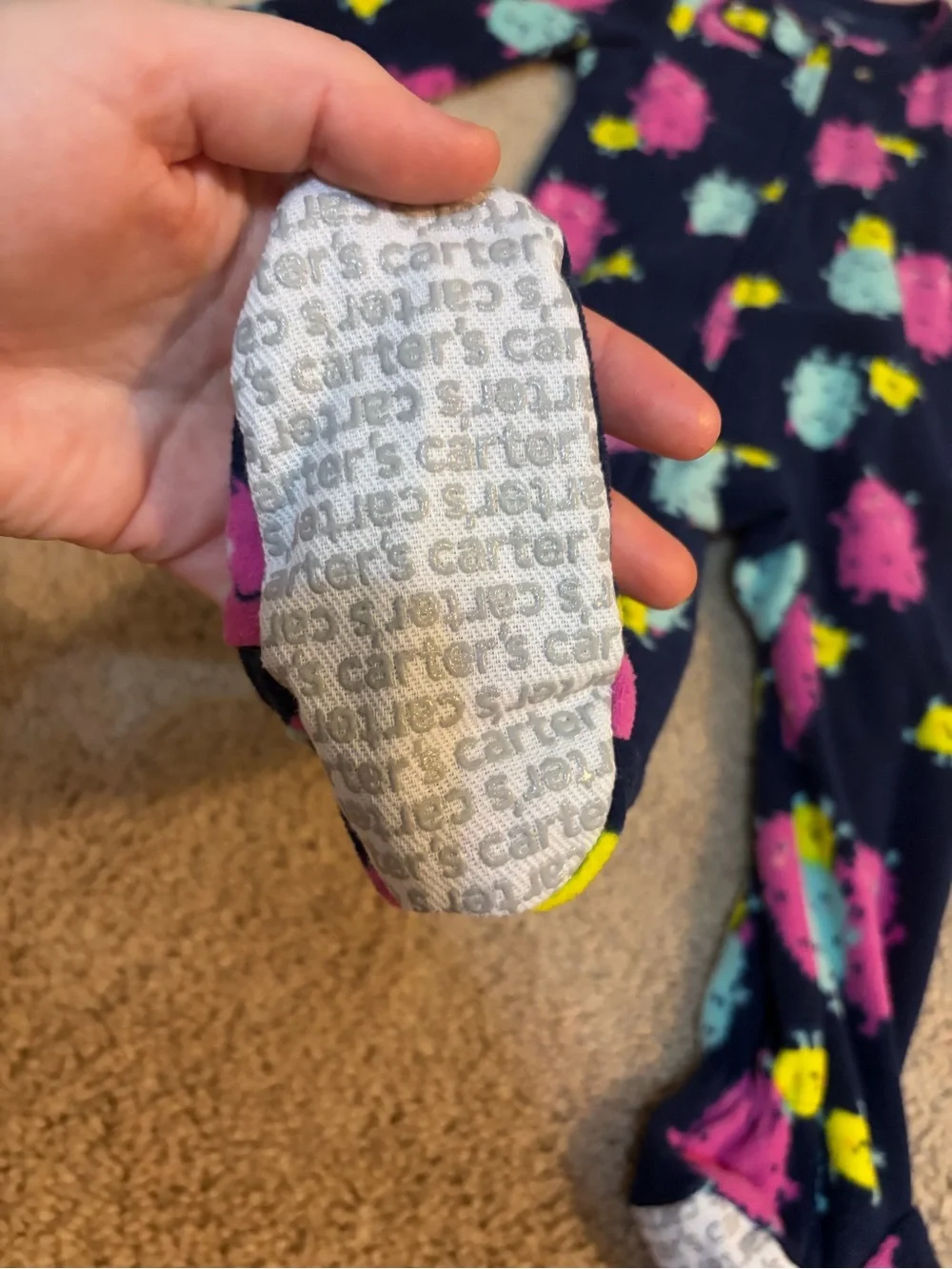Carter's Navy Footed Pajama Set with Pink Aqua and Yellow Monsters